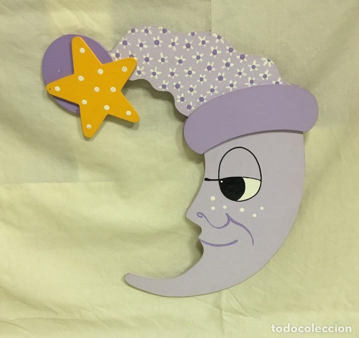 Vintage: DECORATIVO M&Oacute;VIL PARA TECHO LUNA LILA Y ESTRELLA EN MADERA. LA LLUNA. A ESTRENAR