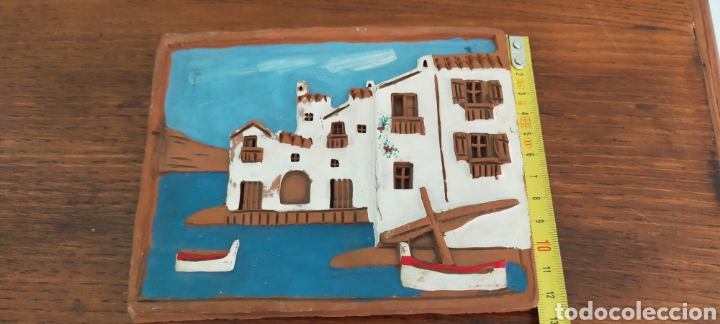 Vintage: Cuadro de barro .pueblo costero - Foto 7