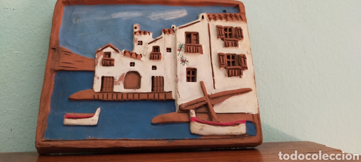 Vintage: Cuadro de barro .pueblo costero - Foto 10