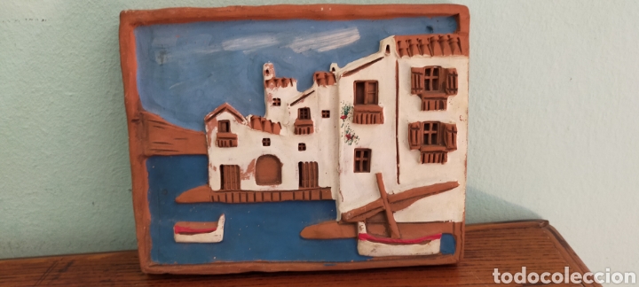 Vintage: Cuadro de barro .pueblo costero - Foto 11
