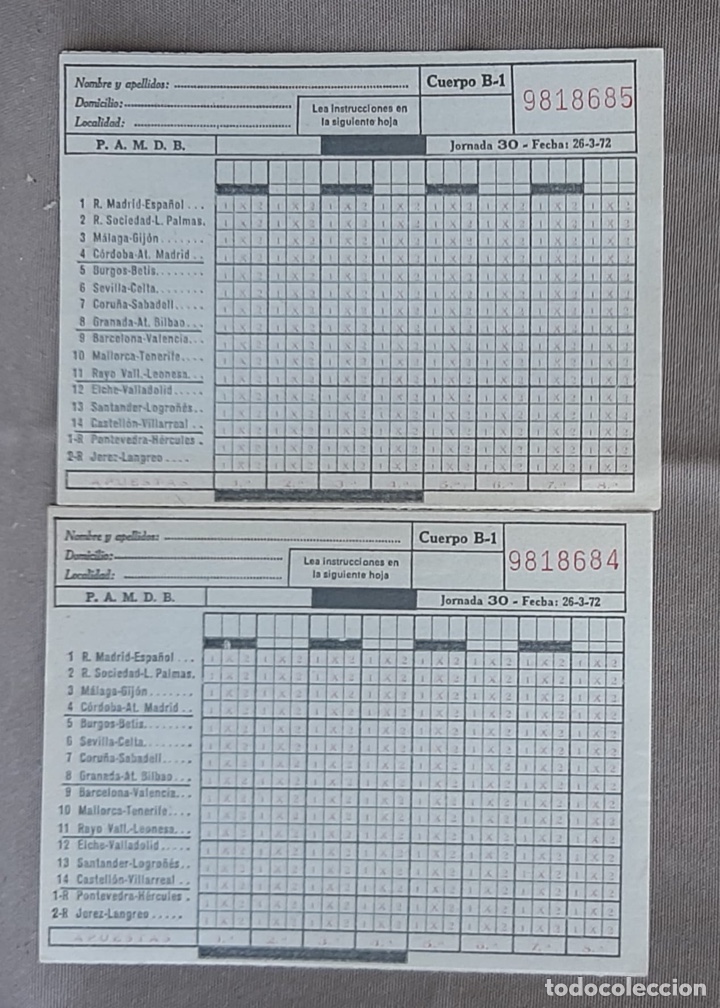 Vintage: Lote 2 boletos de quiniela. - Foto 1
