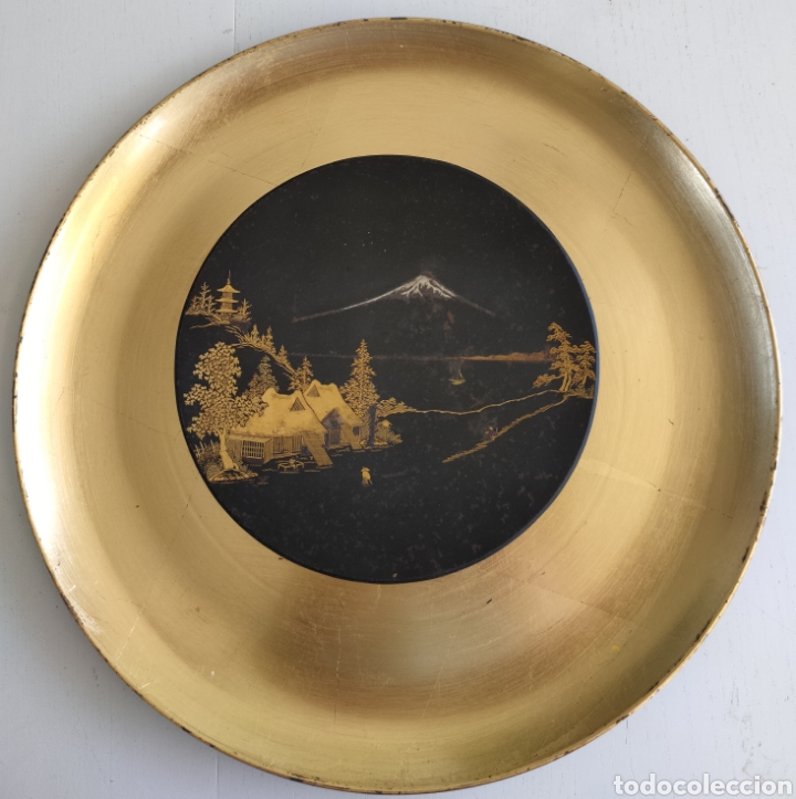 Vintage: plato japon&eacute;s damasquino con hilos oro y plata firmado