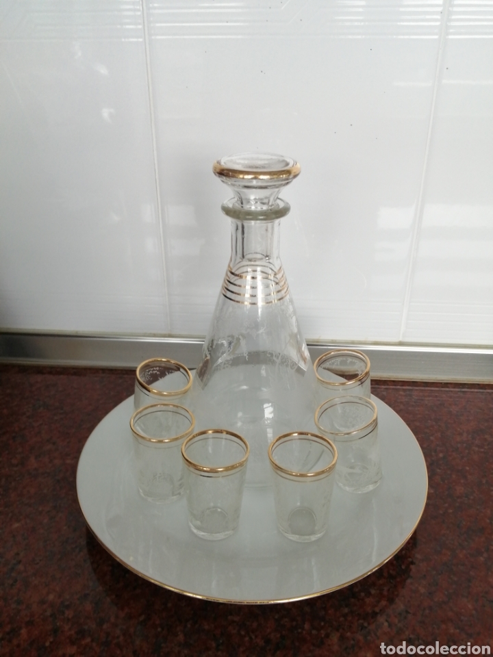Vintage: Juego de cristal botella y 6.vasitos.