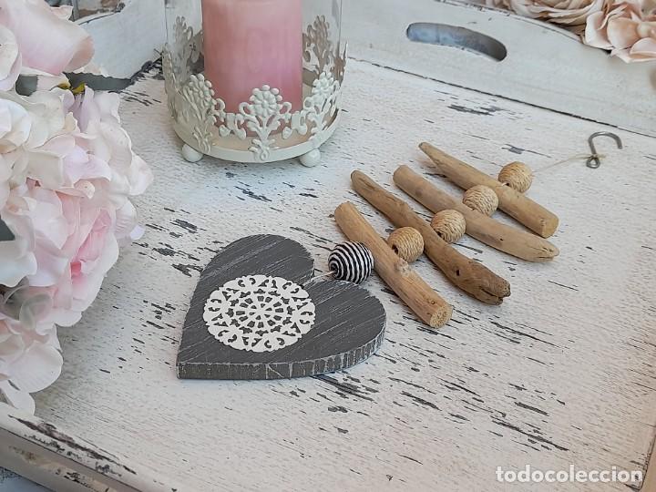 Vintage: Colgante madera natural con coraz&oacute;n - Foto 1