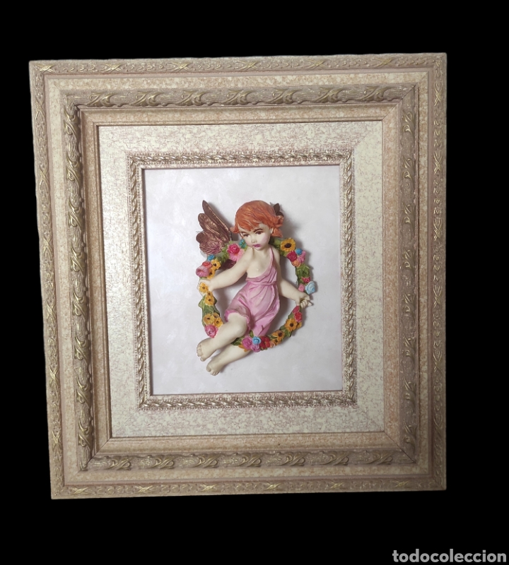 Vintage: Cuadro relieve ni&ntilde;a. con marco 37x40cm