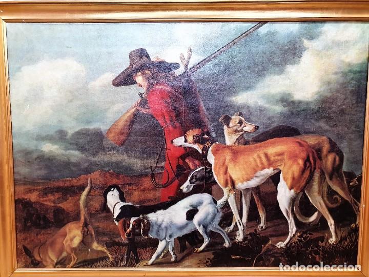 Vintage: -CUADRO CAZADOR CON PERROS - Foto 3
