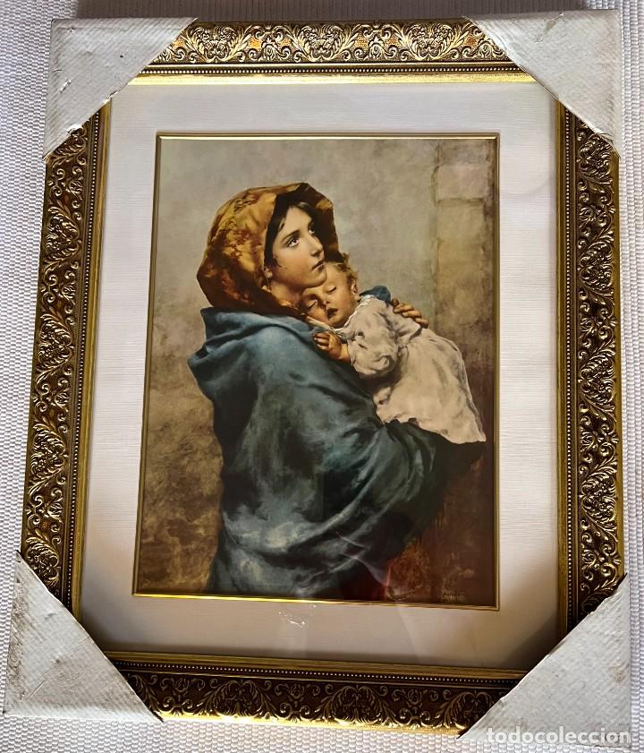 Vintage: Cuadro de 57x47 Lamina Virgen con ni&ntilde;o (29x39)