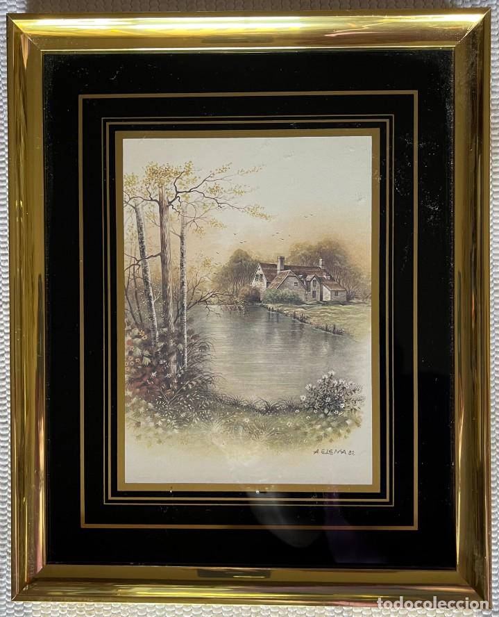 Vintage: Lote de 2 marcos cristal(32x26) interior negro, lamina (20x14)Paisajes
