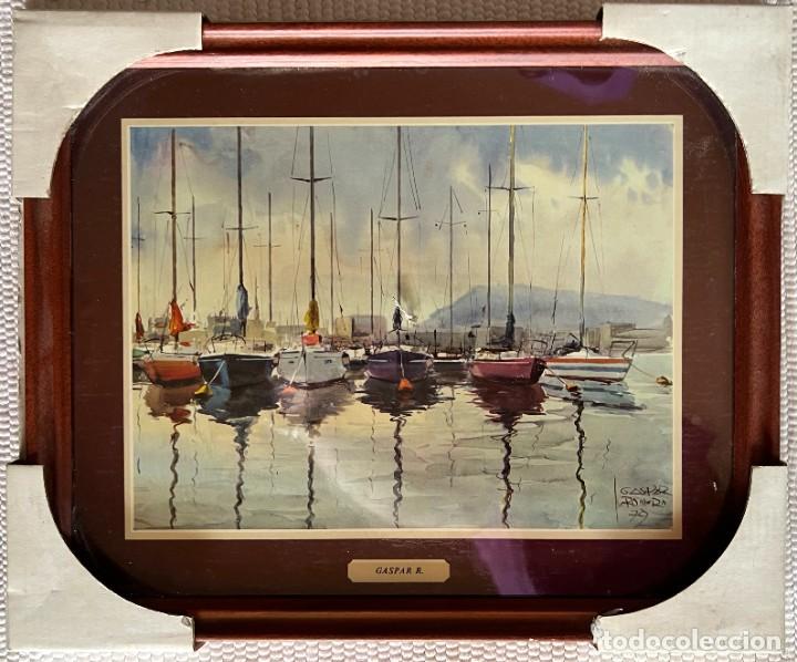 Vintage: Marco 32x26 con lamina marina (24x18) &rdquo;GASPAR R.&rdquo;