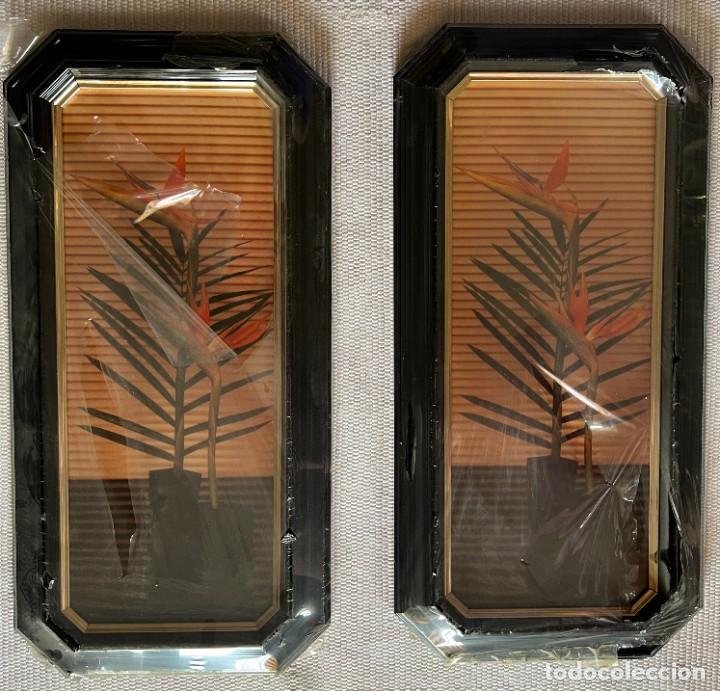 Vintage: Lote de 3 marcos negros con laminas florales grande (60x50) peque&ntilde;os(60x30)