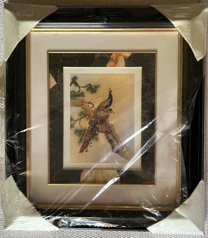Vintage: 2 Marcos negros 45x40 con laminas de Pavos Reales(23x15)