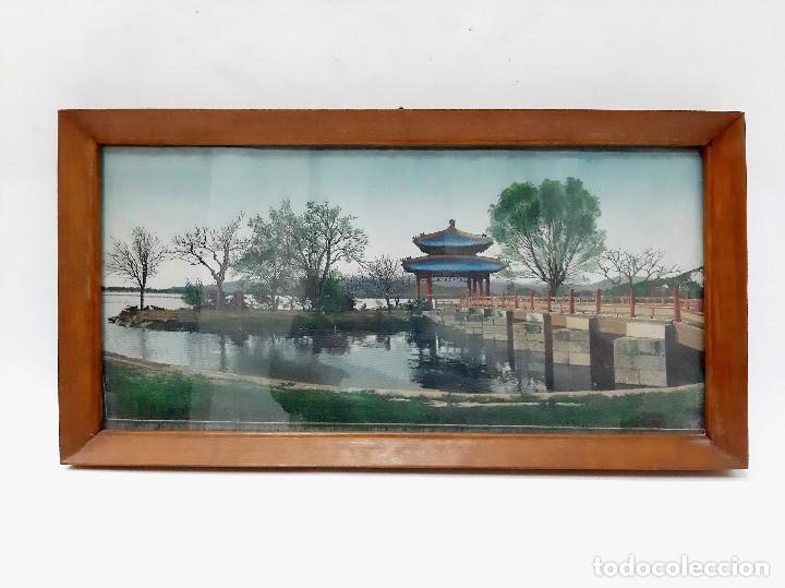 Vintage: Tapiz de m&aacute;quina de pared de bella vista japonesa vintage 41,5 x 21,5 cm, enmarcado