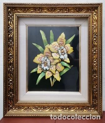 Vintage: CUADRO ENMARCADO CON MARCO Y PASPARTU CON CRISTAL FLORES EN ESTILO 3D - CUADRO-561
