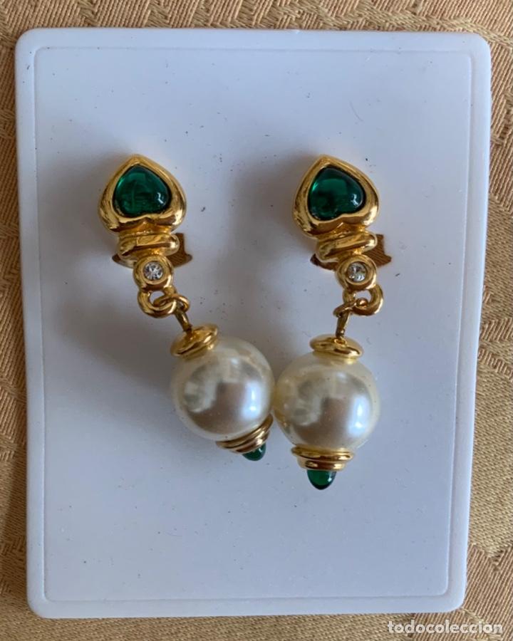 Vintage: PENDIENTES VINTAGE CORAZ&Oacute;N VERDE Y PERLA - Foto 1