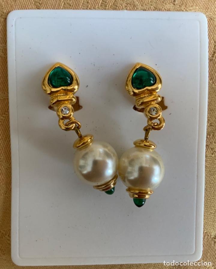 Vintage: PENDIENTES VINTAGE CORAZ&Oacute;N VERDE Y PERLA - Foto 3