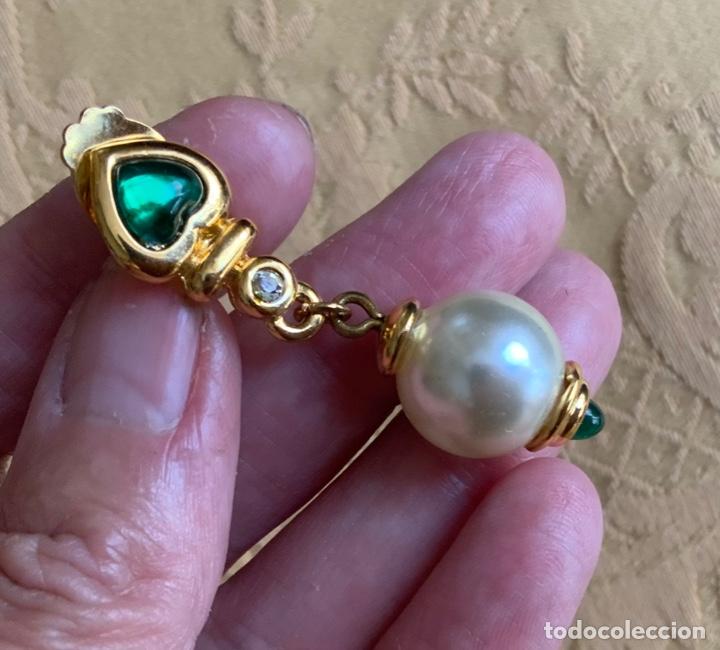 Vintage: PENDIENTES VINTAGE CORAZ&Oacute;N VERDE Y PERLA - Foto 4