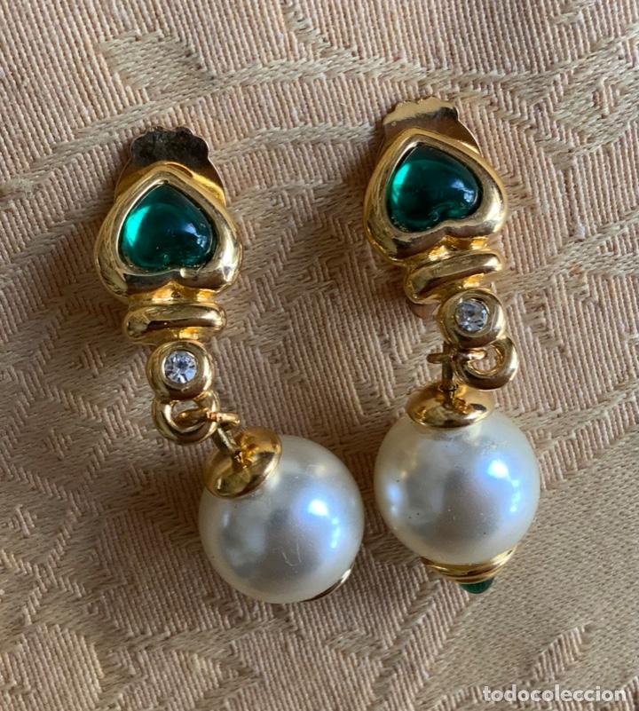 Vintage: PENDIENTES VINTAGE CORAZ&Oacute;N VERDE Y PERLA - Foto 5
