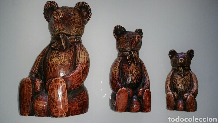 Vintage: Conjunto de esculturas, original Stickland bear by history craft, talladas en piedra.