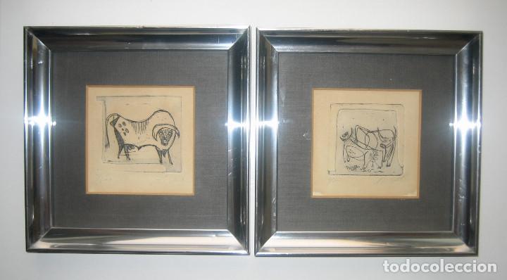 Vintage: TOROS. DOS AGUAFUERTES SOBRE PAPEL. FIRMADOS *&Aacute;NGEL. HACIA 1970.