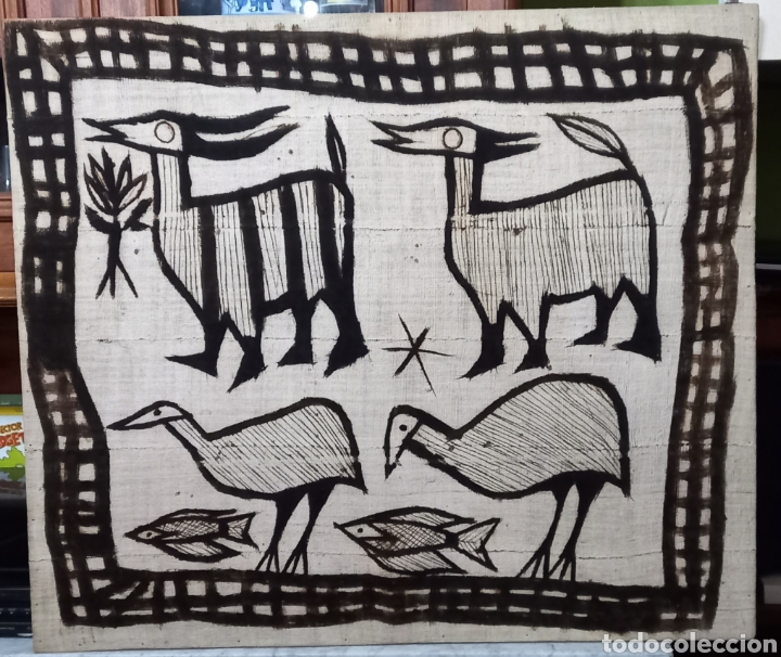 Vintage: Arte &eacute;tnico tapiz de barro africano vintage Senufo Korhogo Costa de Marfil circa 1950