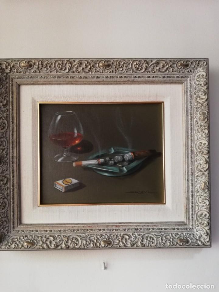Vintage: CUADRO CON COPA DE BRANDY Y TABACO - Foto 1