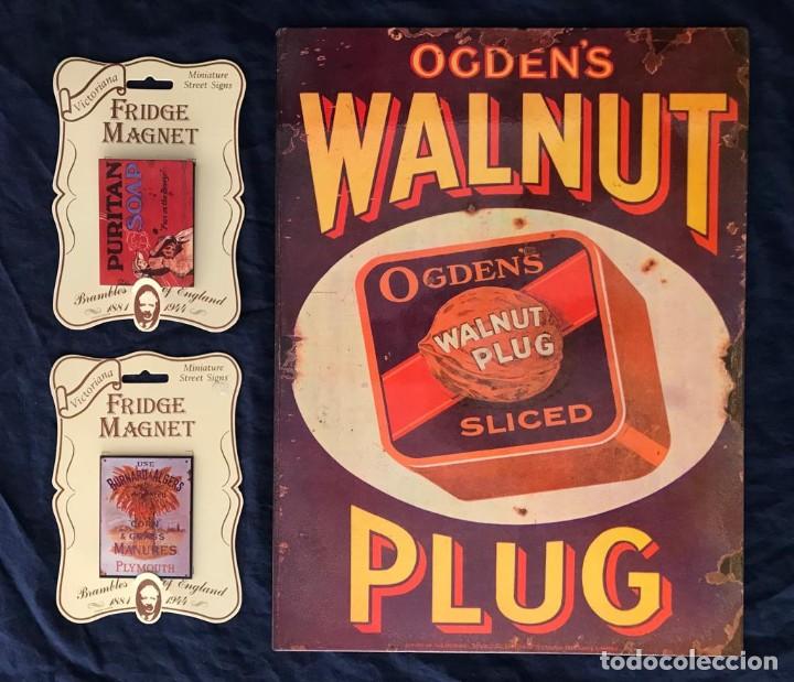 Vintage: ORIGINAL PLACA DE METAL + 2 IMANES NEVERA. LOTE N&ordm;2. ANUNCIOS VINTAGE. A ESTRENAR