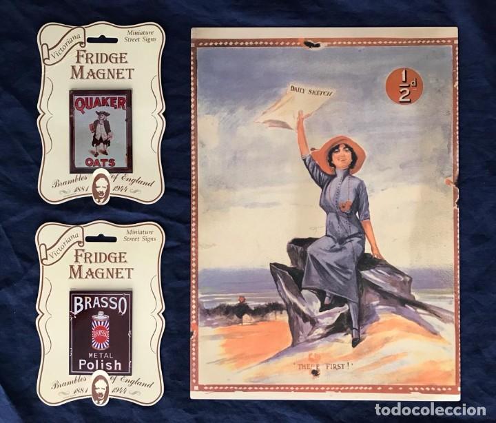 Vintage: ORIGINAL PLACA DE METAL + 2 IMANES NEVERA. LOTE N&ordm;5. ANUNCIOS VINTAGE. A ESTRENAR