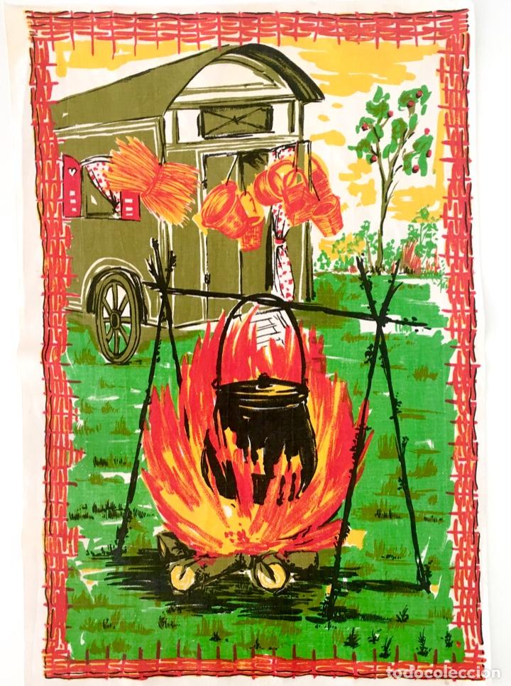 Vintage: TELA CON ILUSTRACI&Oacute;N HOGUERA COCINA - (FRANCIA)