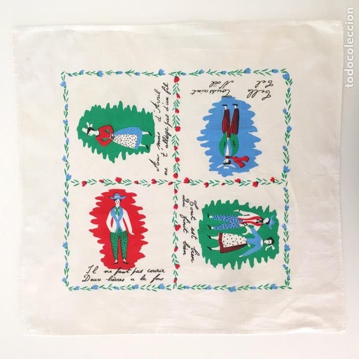 Vintage: TELA CON ILUSTRACI&Oacute;N PERSONAS REFRANES FRANC&Eacute;S - (FRANCIA)