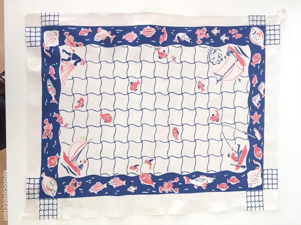 Vintage: TELA CON ILUSTRACI&Oacute;N PESCA PECES - FRANCIA