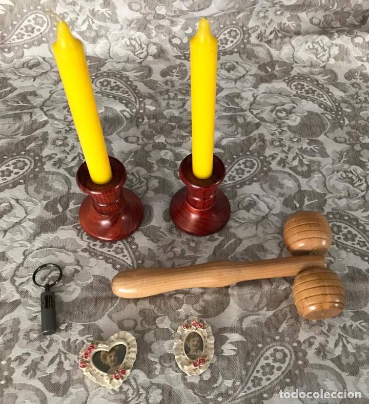 Vintage: SURTIDO 6 ART&Iacute;CULOS: MASAJE ESPALDA, 2 CANDELABROS, 2 PORTAFOTOS, LLAVERO ACERO. DISE&Ntilde;O. A ESTRENAR