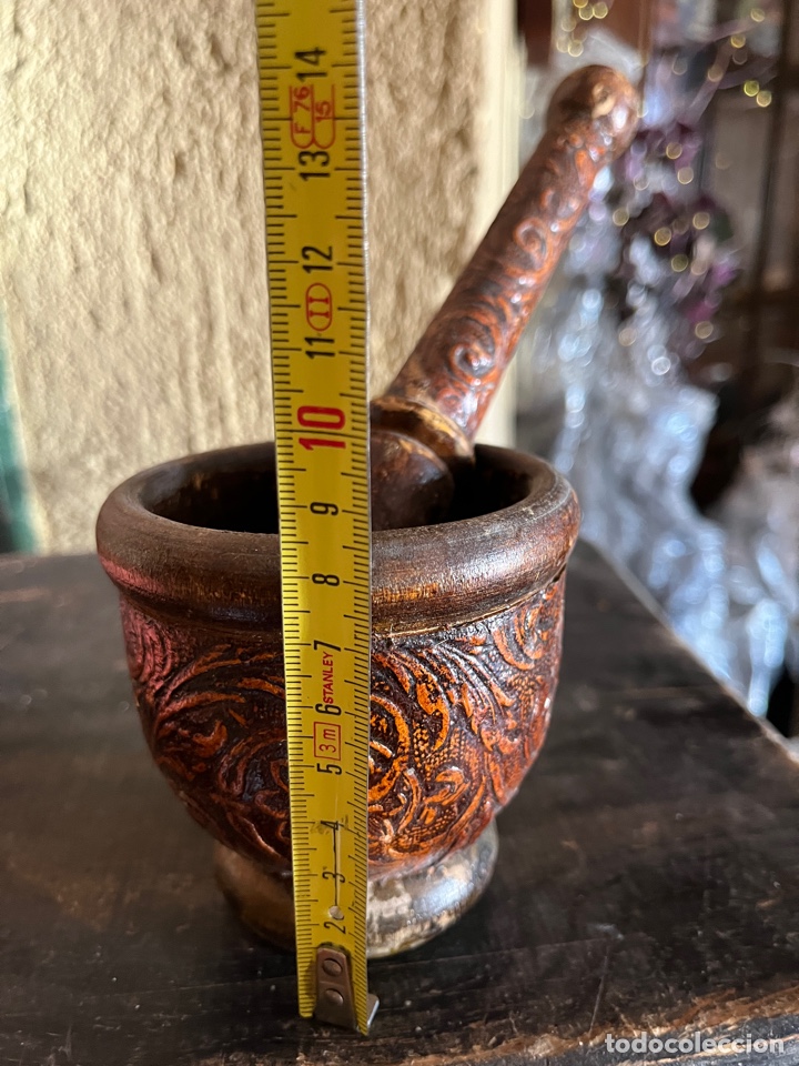 Vintage: Mortero en madera con greca decorativa. - Foto 5