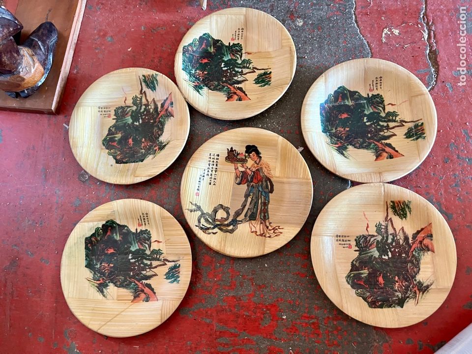 Vintage: Juego de posavasos orientales de madera