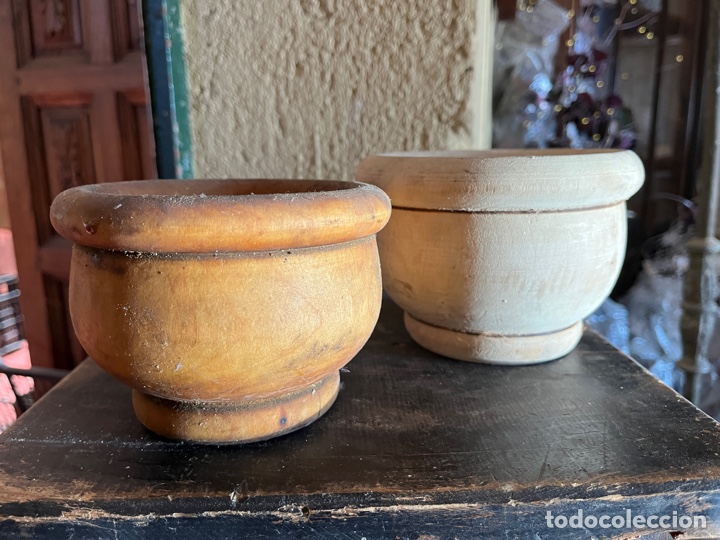 Vintage: Pareja de cuencos o morteros de madera. - Foto 1