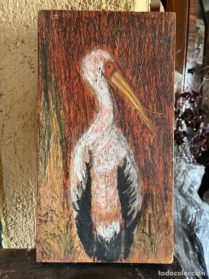 Vintage: CIG&Uuml;E&Ntilde;A. Tabla de madera pintada. - Foto 1
