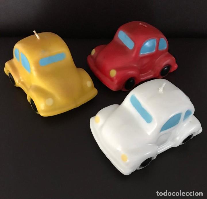 Vintage: GRUPO DE 3 PRECIOSAS VELAS DECORATIVAS. COCHES ESCARABAJO DE COLORES. LOTE 7. NUEVAS