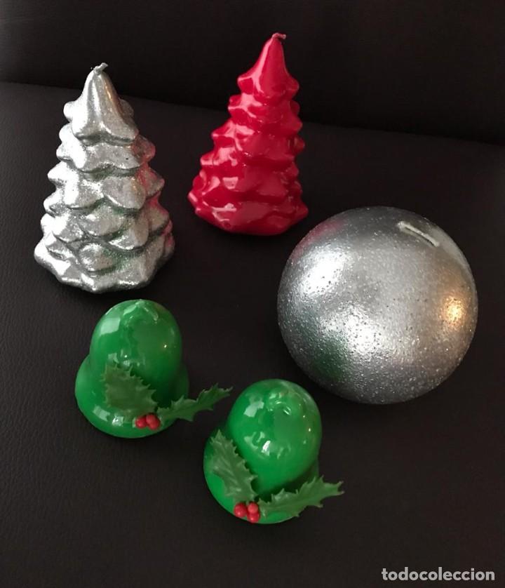 Vintage: GRUPO DE 5 PRECIOSAS VELAS DECORATIVAS NAVIDAD. ABETOS, CAMPANAS Y ESFERA. LOTE 2. NUEVAS