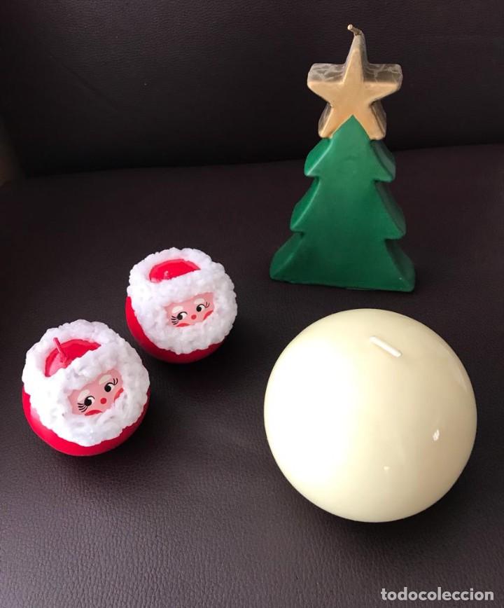 Vintage: GRUPO DE 4 PRECIOSAS VELAS DECORATIVAS NAVIDAD. 2 NOEL, ABETO CON ESTRELLA Y ESFERA. LOTE 6. NUEVAS