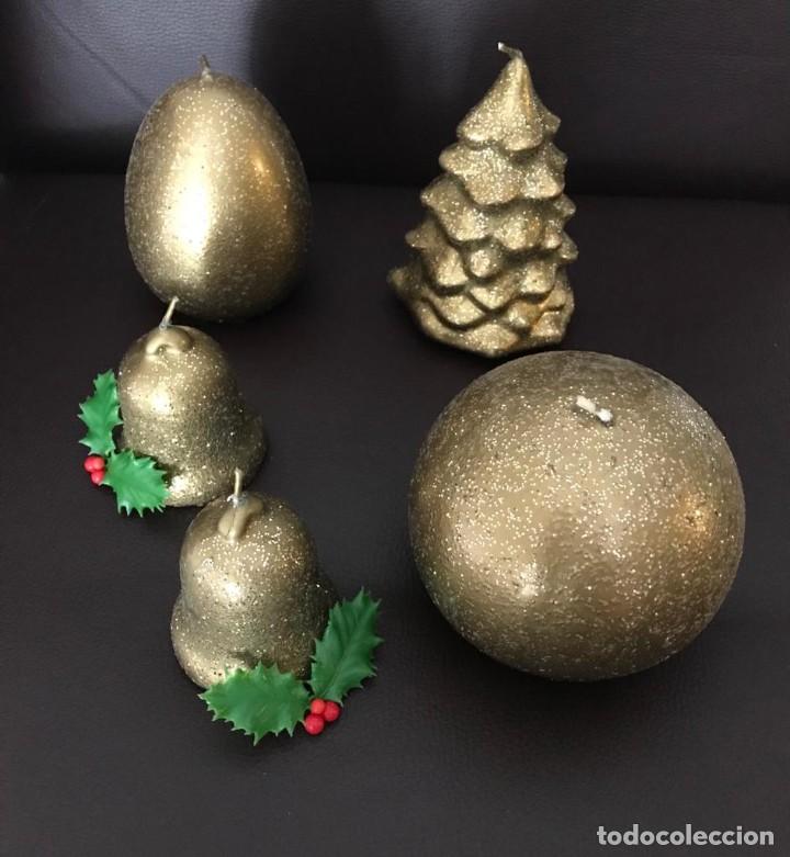 Vintage: GRUPO DE 5 PRECIOSAS VELAS DECORATIVAS NAVIDAD. ABETO, 2 CAMPANAS, ESFERA Y HUEVO. LOTE 7. NUEVAS