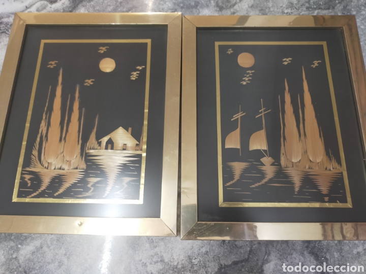 Vintage: Dos cuadros motivos orientales en bamb&uacute; - Foto 9