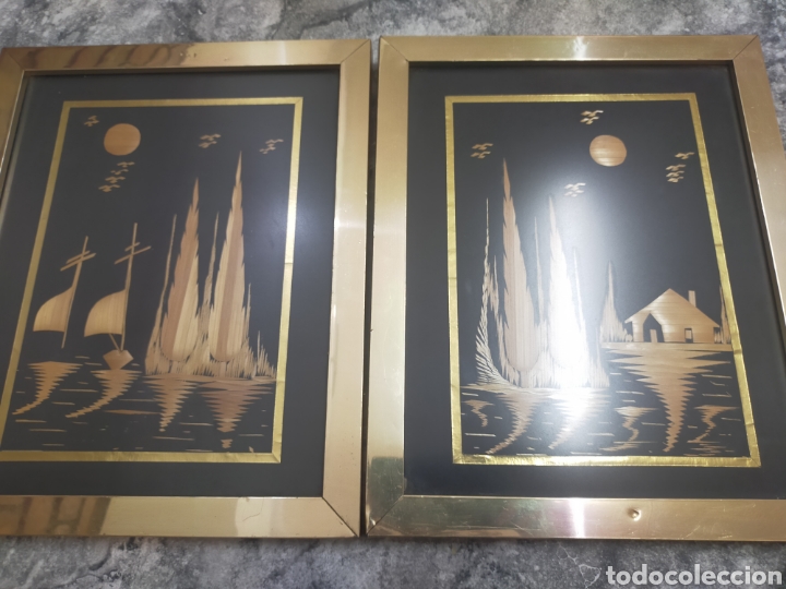 Vintage: Dos cuadros motivos orientales en bamb&uacute; - Foto 12