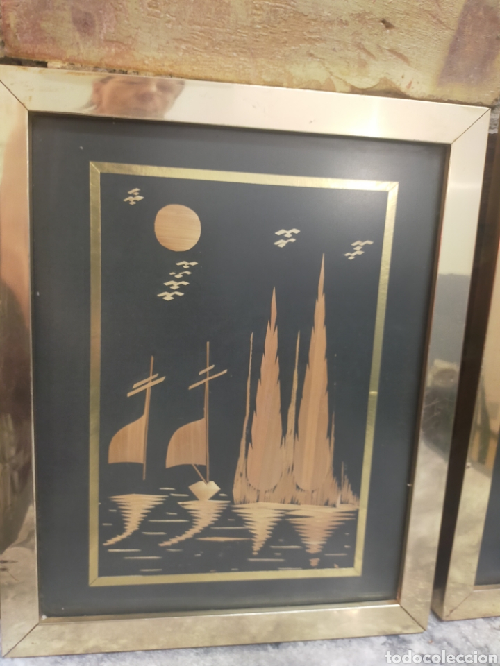 Vintage: Dos cuadros motivos orientales en bamb&uacute; - Foto 2