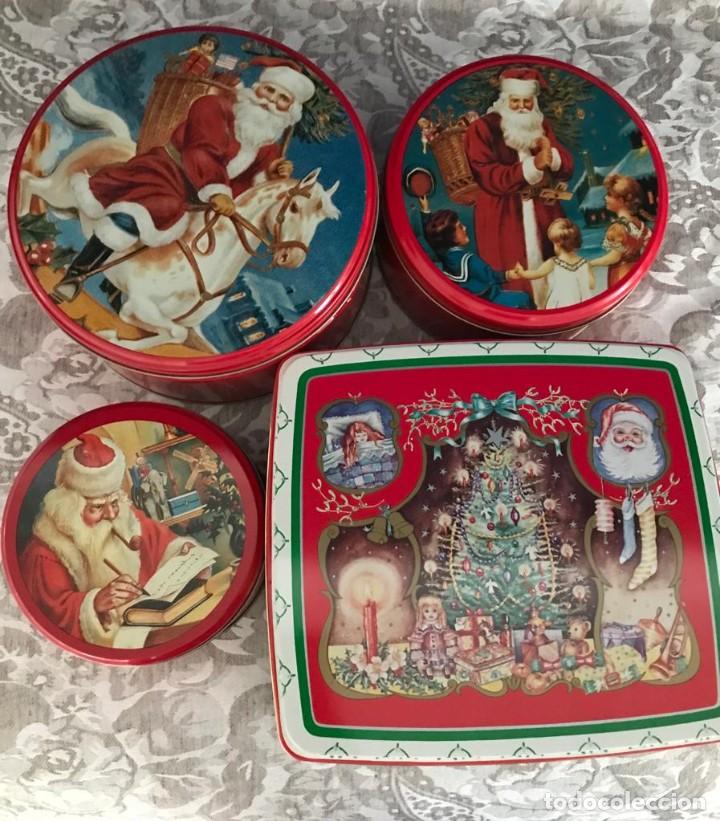 Vintage: GRUPO DE 4 PRECIOSAS CAJAS MET&Aacute;LICAS MOTIVOS NAVIDE&Ntilde;OS ANTIGUOS. LOTE 1. VINTAGE. A ESTRENAR