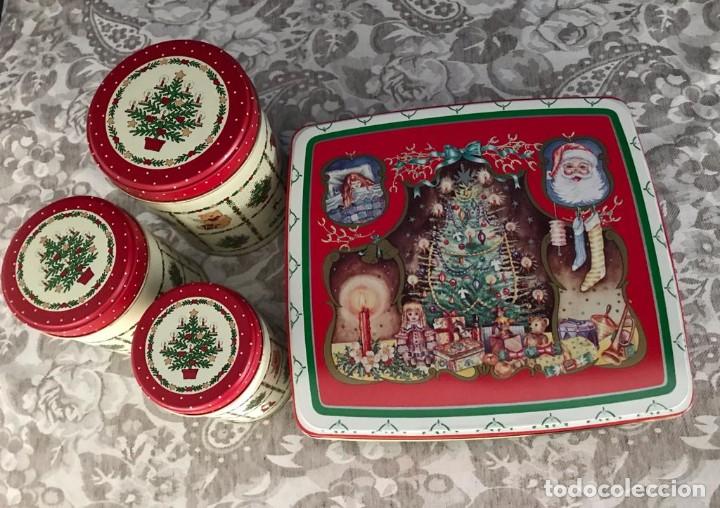 Vintage: GRUPO DE 4 PRECIOSAS CAJAS MET&Aacute;LICAS MOTIVOS NAVIDE&Ntilde;OS ANTIGUOS. LOTE 2. VINTAGE. A ESTRENAR