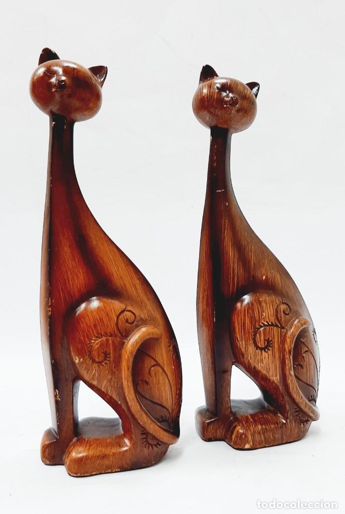 Vintage: Estatuillas de pie de gatos de resina, juego de dos