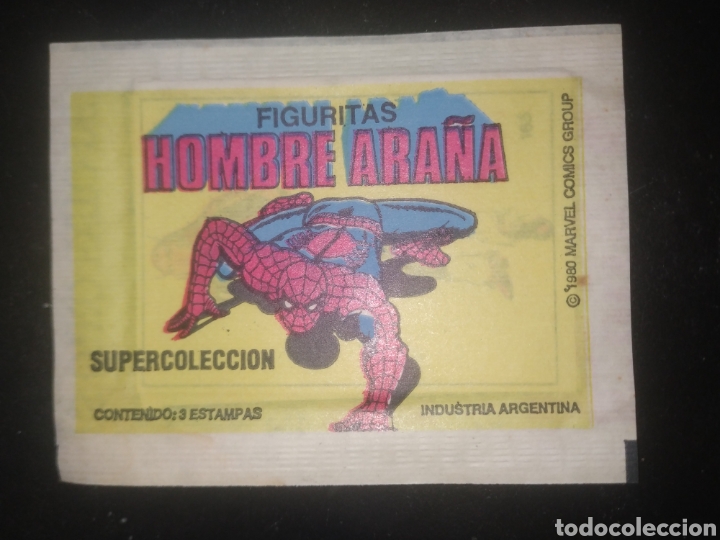 Vintage: Cromos Hombre Ara&ntilde;a sobre con tres nuevos.