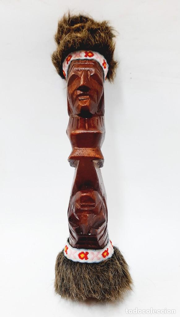 Vintage: T&oacute;tem de guerreros indios, estatuilla de madera(6.4)