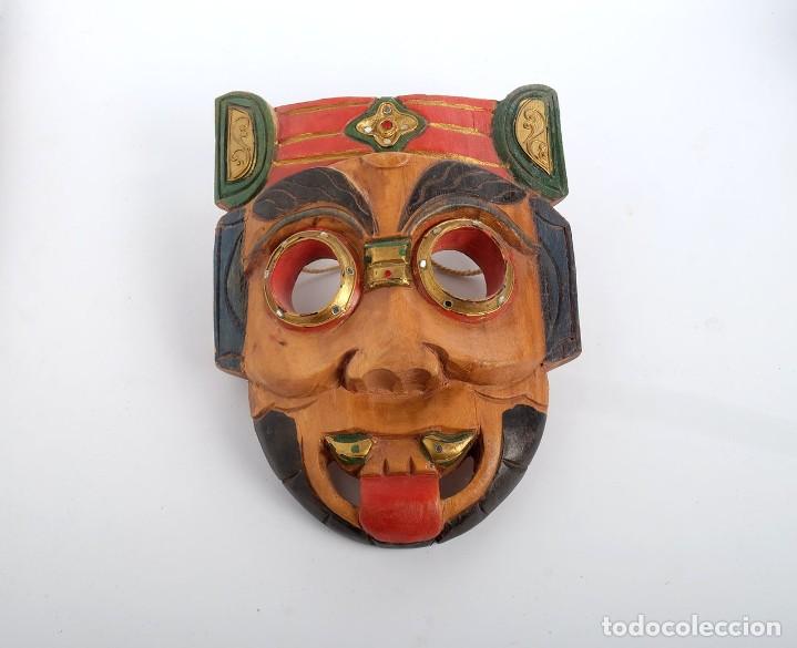 Vintage: M&aacute;scara mexicana, mejicana de madera pintada a mano