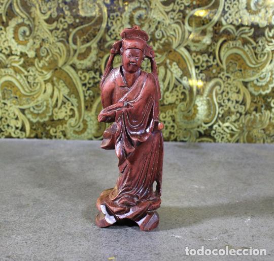 Vintage: Talla de Madera Vintage, Antiguo Monje Tibetano, Monje de Madera, Antigua Estatua, Figura de Monje