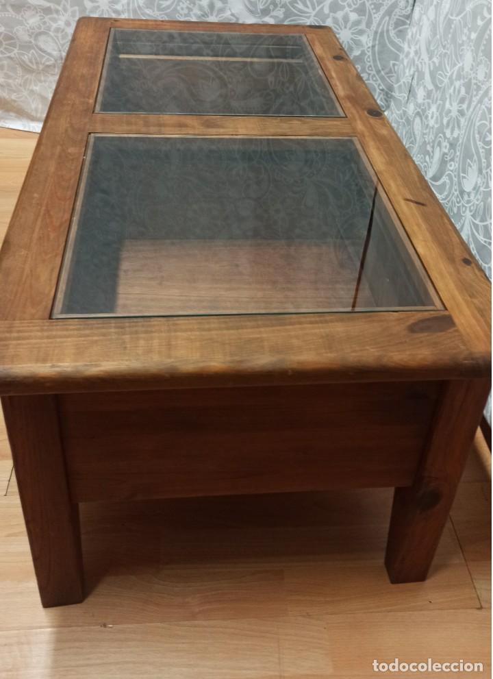 Vintage: MESA MADERA MACIZA CON DOS CAJONES Y CRISTAL - Foto 2